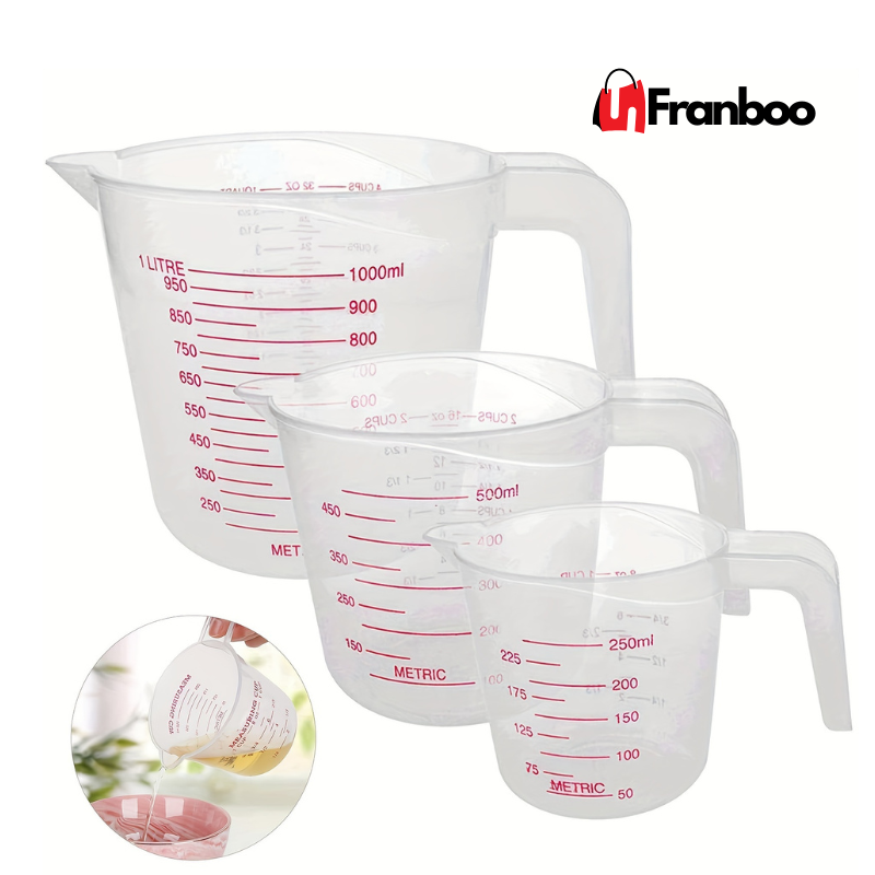 Ensemble de 03 Tasses à Mesurer – Plastique Durable & Bec Verseur