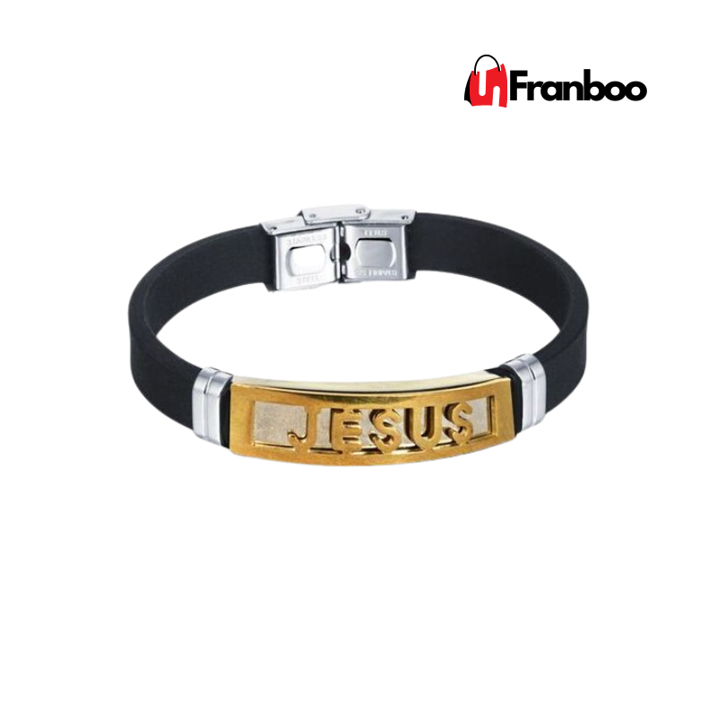 Bracelet Homme Motif "JESUS" - Noir/Or – Élégance et Spiritualité au Poignet ✝️✨